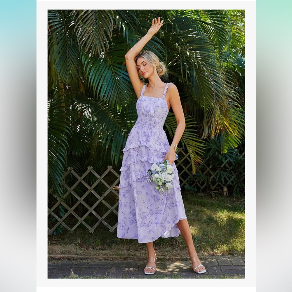Lavender Purple Floral Tiered Spring/Summer Dress